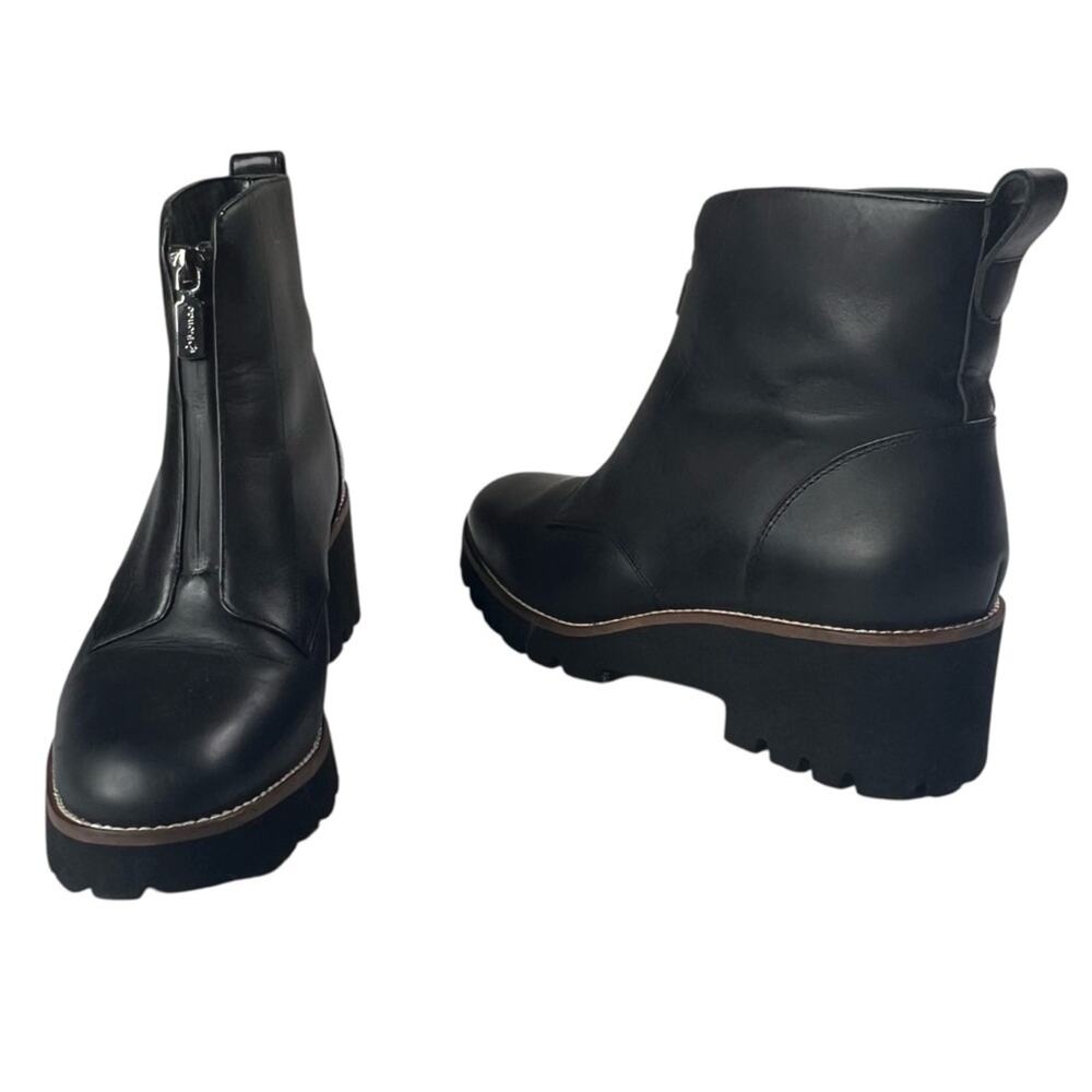 Blondo Drew Waterproof Leather Ankle Boots 9.5 Black Front Zip Lug Wedge Booties